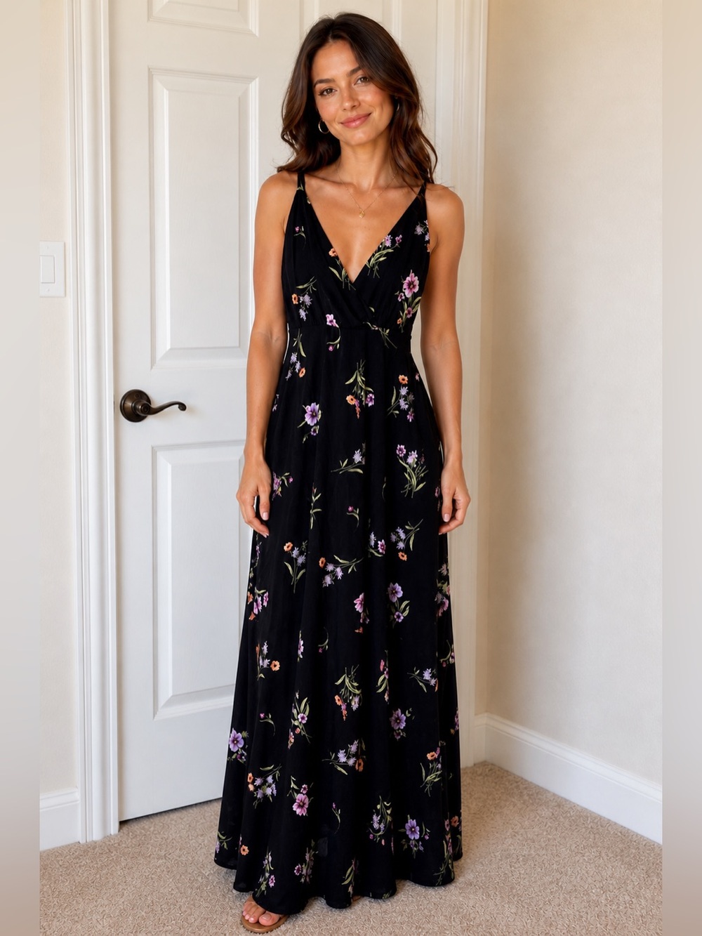 Lulu's Black Floral Wrap Maxi Dress